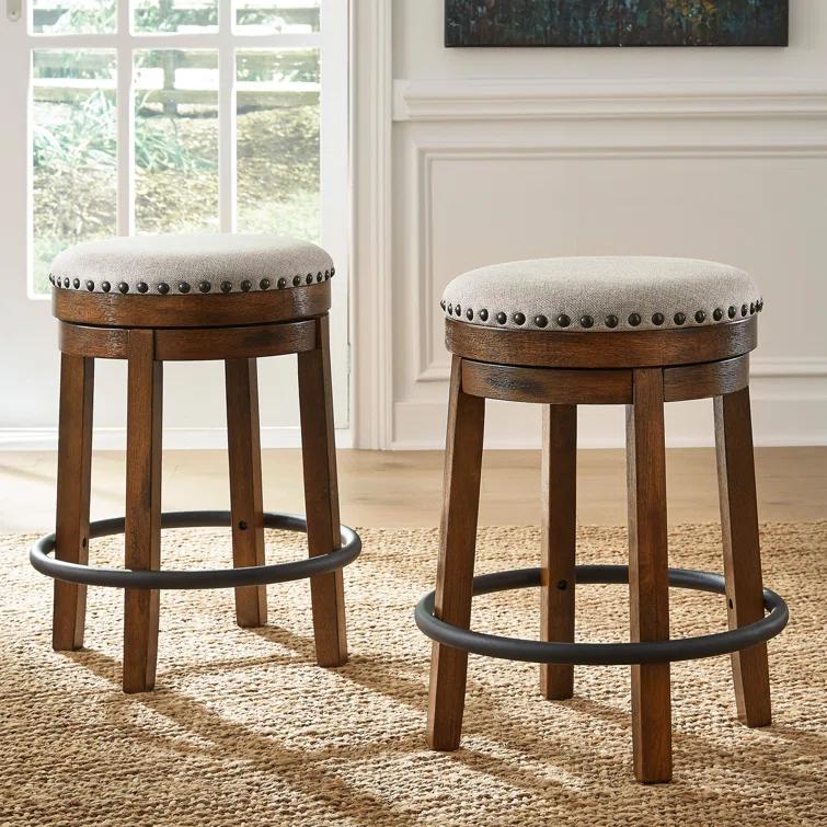 Gracie Oaks Marlar Swivel Upholstered Counter Stool with Solid Wood Frame