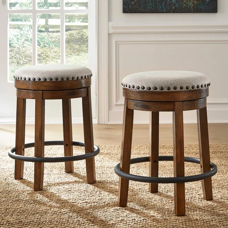 Gracie Oaks Marlar Swivel Upholstered Counter Stool with Solid Wood Frame