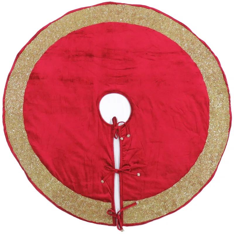 Arcadia Home Velvet Christmas Tree Skirt with Hand Beaded Gold Border