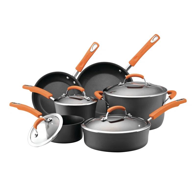 Rachael Ray Rachael Ray Brights Hard Anodized Nonstick Cookware Pots and Pans Set, 10 Piece, Gray with Handles