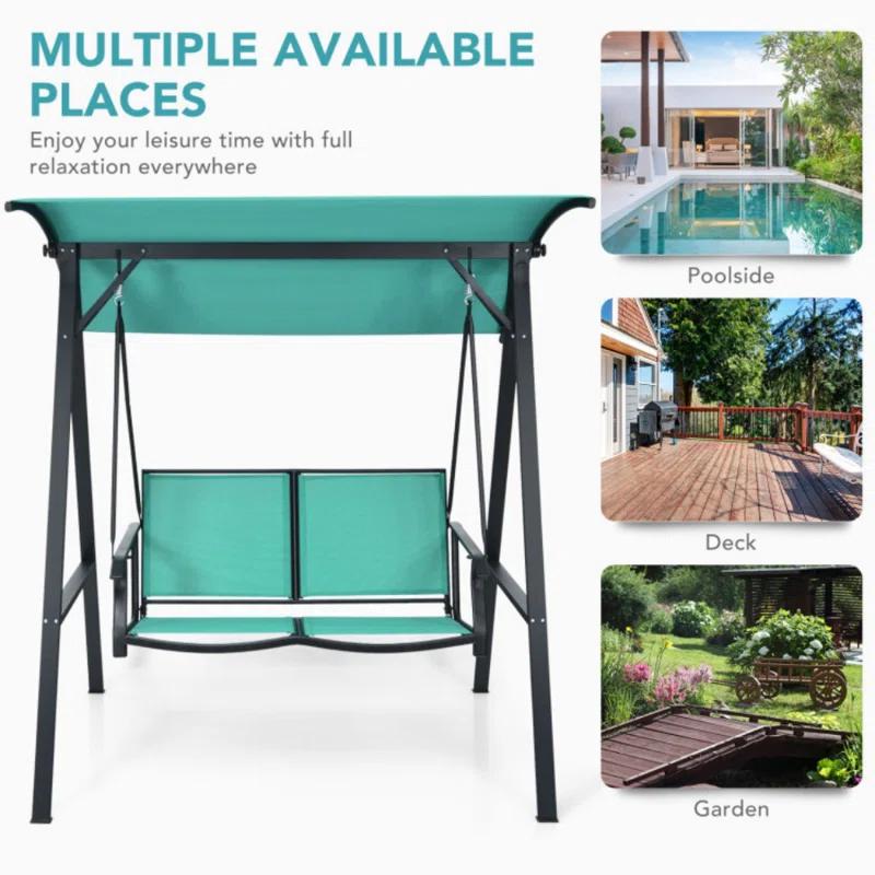 Arlmont & Co. 2 Person Patio Swing With Weather Resistant Glider And Adjustable Canopy