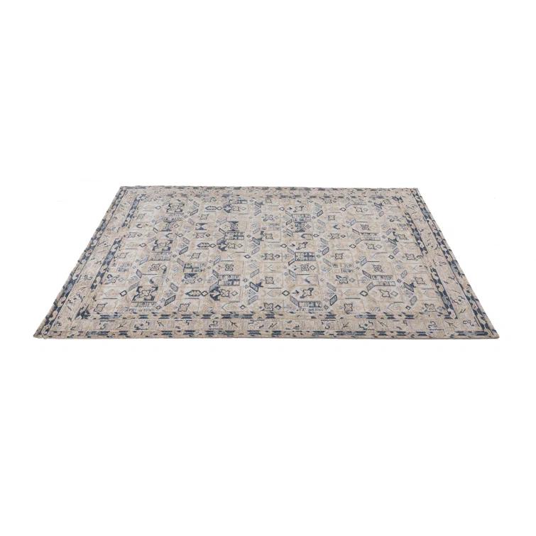 LOOMY Hand-Knotted Wool Area Rug in Navy/Beige