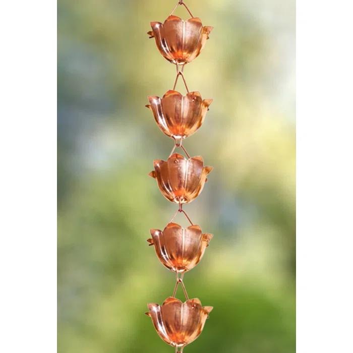 Monarch Rain Chains Pure Copper Lotus Cup Rain Chain Replacement Downspout for Gutters
