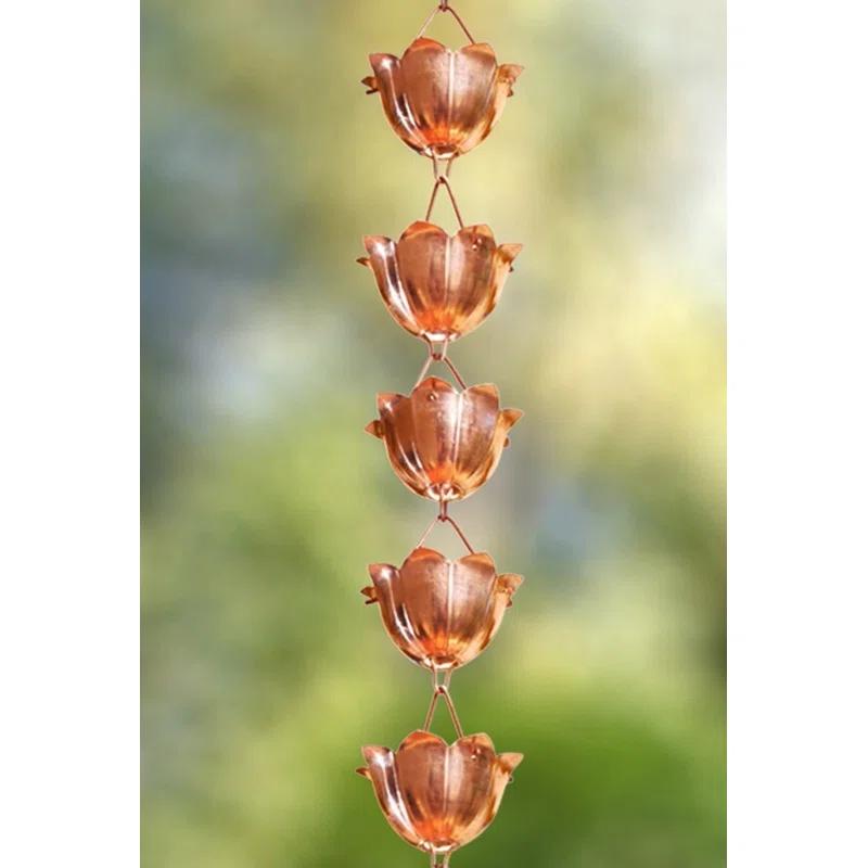 Pure Copper Lotus Cup Rain Chain Replacement Downspout for Gutters