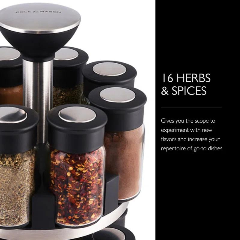 Latitude Run® Silver Stainless Steel Tiered Spice Rack - 16 Jar Manual Revolving Carousel For Easy Access