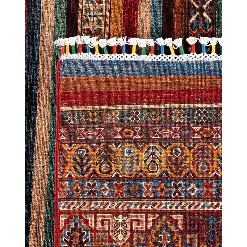 Hand-Knotted Red Wool Geometric 8'11" x 12'2" Area Rug