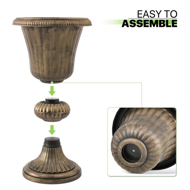 Charlton Home® Ciresila Classic Moroccan Bronze Urn Planter Decorative Outdoor Flower Pot with Stand for Garden Front Column and Wedding Decor