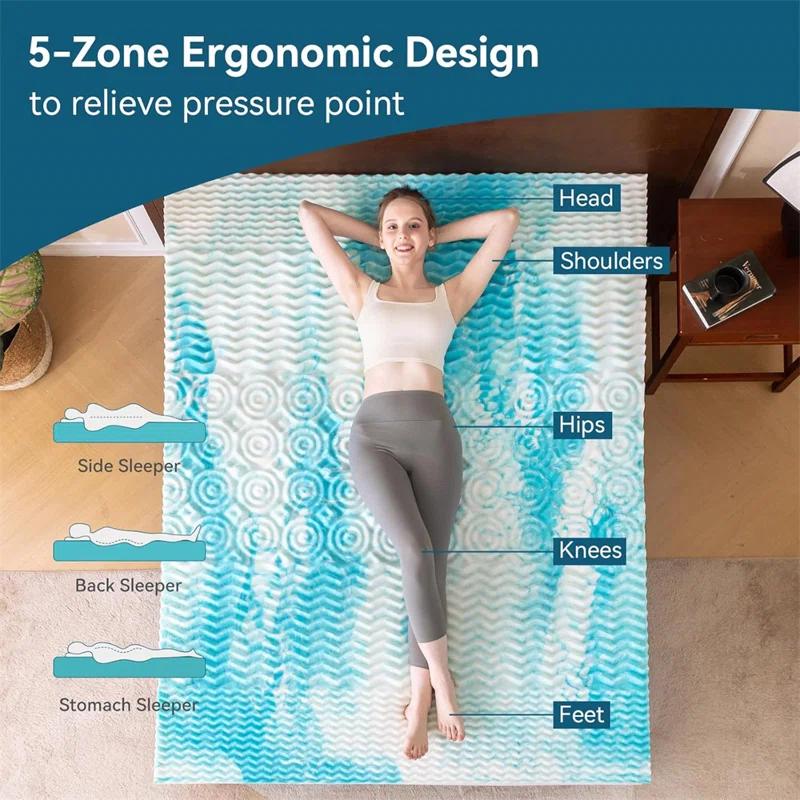 Alwyn Home 2 Inch Mattress Topper, 5-Zone Memory Foam Mattress Topper, Cooling Gel Mattress Topper, Topper For Pressure Relieve