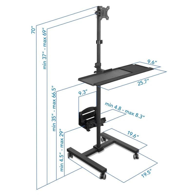 Mount-it Mount-It! Height Adjustable Rolling Computer Cart, Workstation with Tray Monitor Mount & CPU Holder