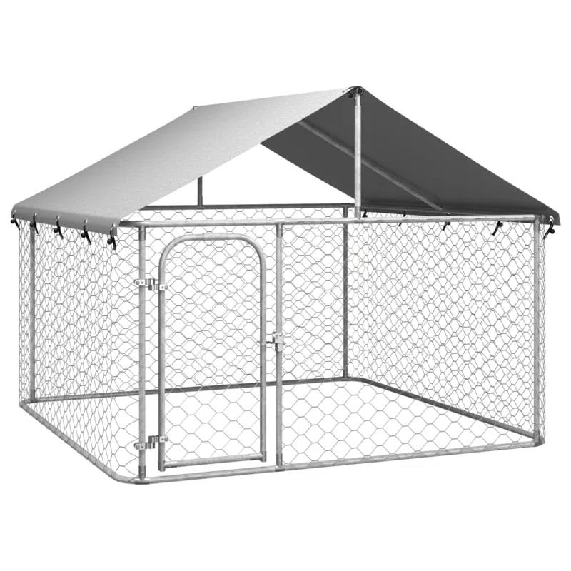 VidaXL 59.1'' H Powder Coated Steel Yard Kennel With Door