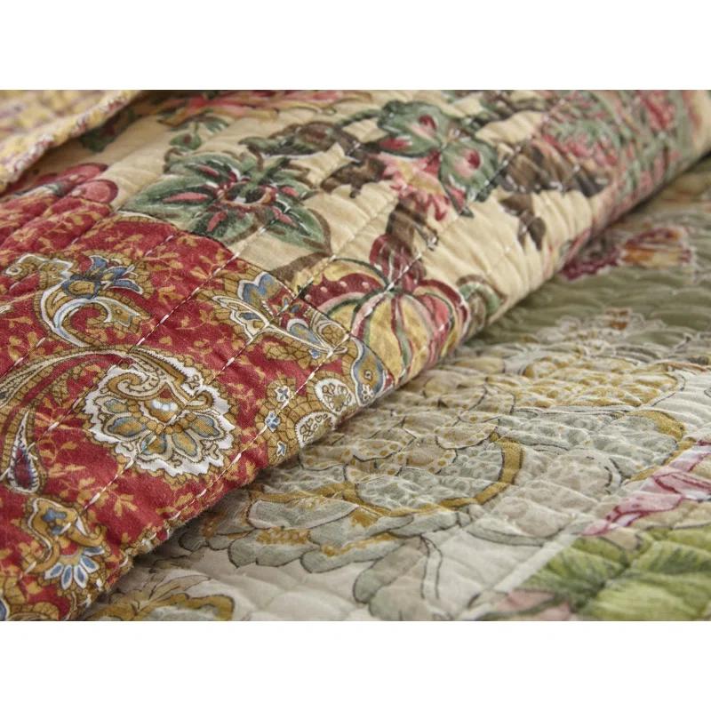 Chezmoi Collection Beige/Red Cotton Reversible Quilt Set