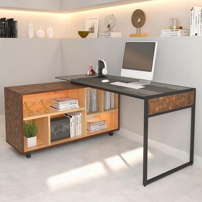 17 Stories L-Shape Corner Desk with Multiple Storage
