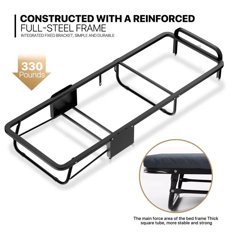 MoNiBloom Rolling Folding Bed with Wheels, Foldable Rollaway Bed with Foam Mattress, Camping Cot Sleeping Bed