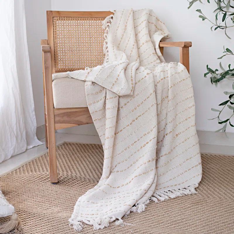 Deep Ombre Striped Handmade Woven Throw Blanket with Fringe