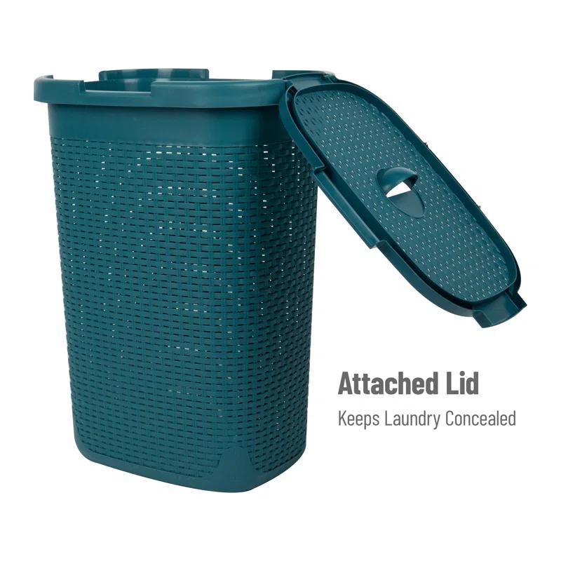 Mind Reader Mind Reader 60L Slim Laundry Hamper, Clothes Basket, Lid, Wicker Style, Plastic