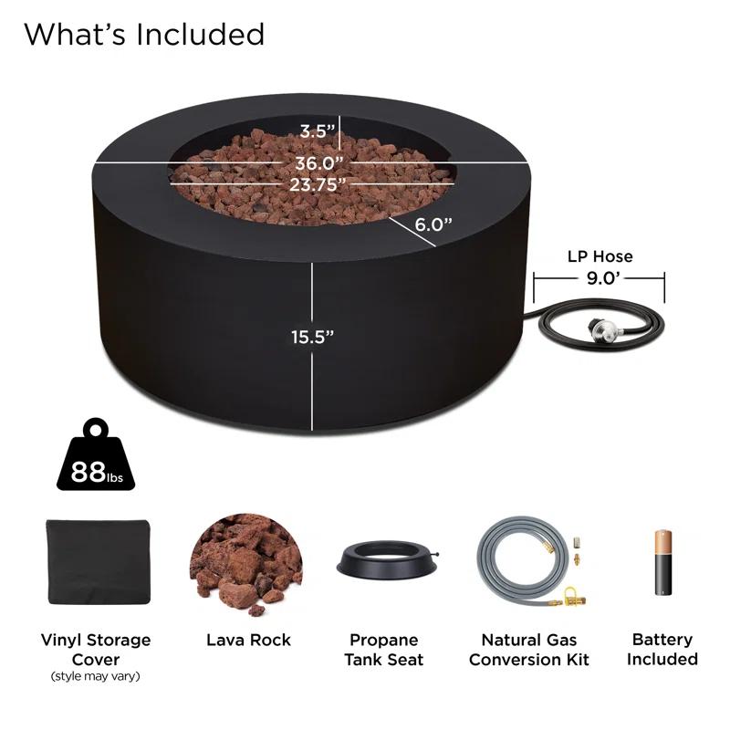 Aegean 36" Round Steel Propane or Natural Gas Fire Pit Table by Real Flame