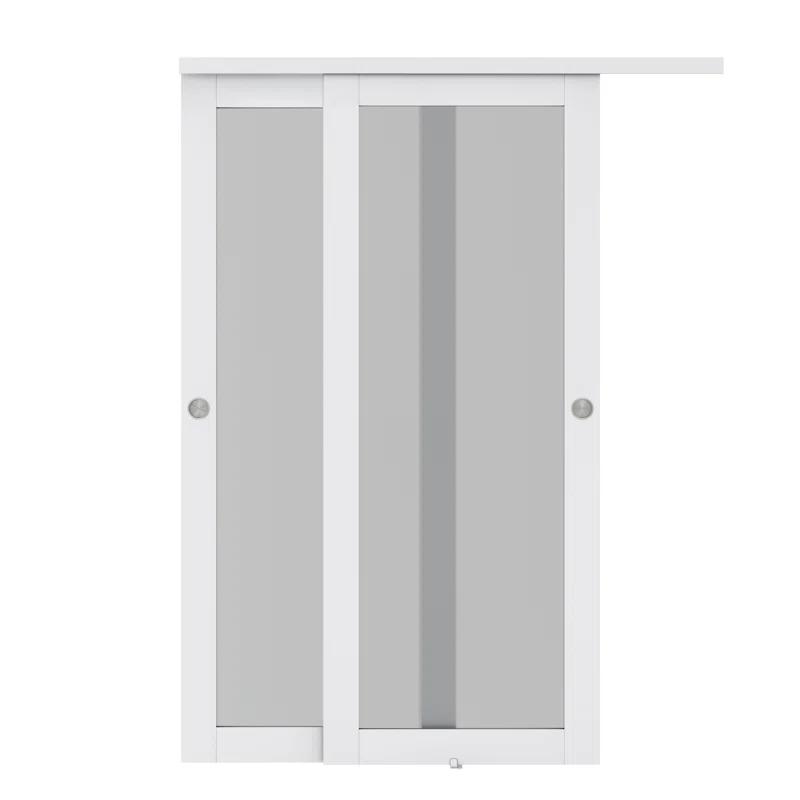 Calhome 1-Lite Frosted Tempered Glass Sliding Double Bypass Closet Door with Installation Hardware Kit