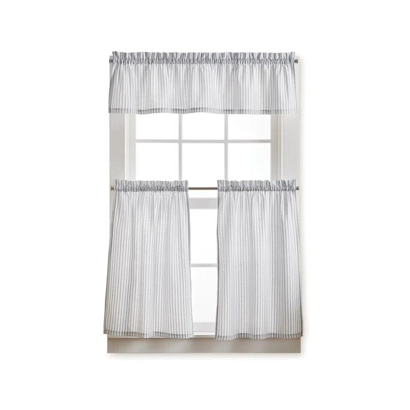 Martha Stewart Ticking Stripe Indigo Tier & Valance Set