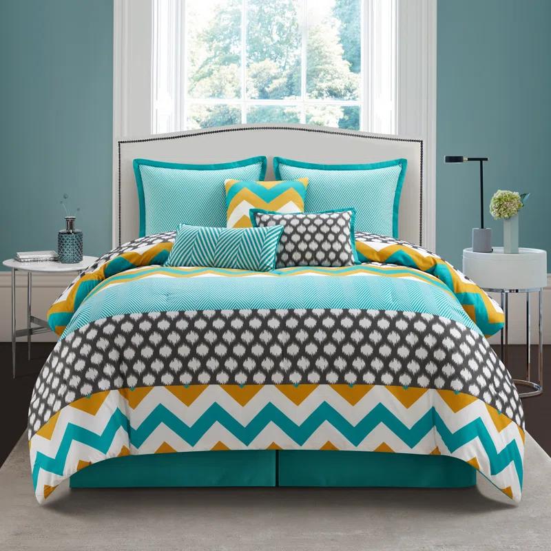 Nanshing America, Inc Leroux Reversible 7 Piece Geometric Comforter Set