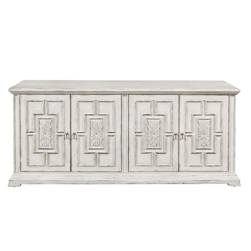 Pulaski Furniture 4 Door Rosette Carved Entertainment Credenza in Distressed White