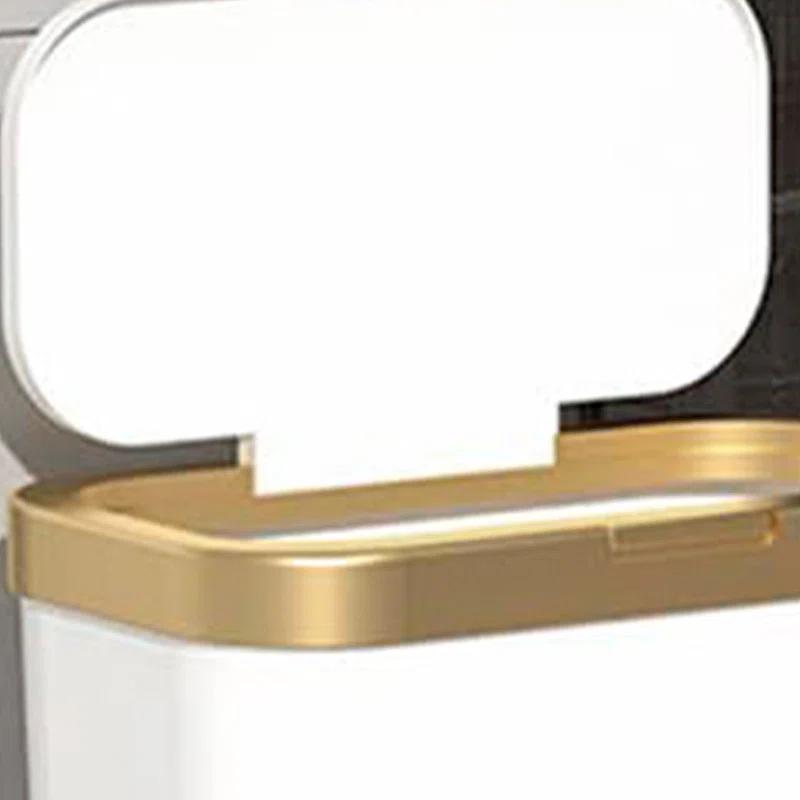 LIKOBI Trash Can with Lid,Bathroom Trash Can with Gold Edge,Slim Plastic Trash Bin for Bedroom,4 Gallon