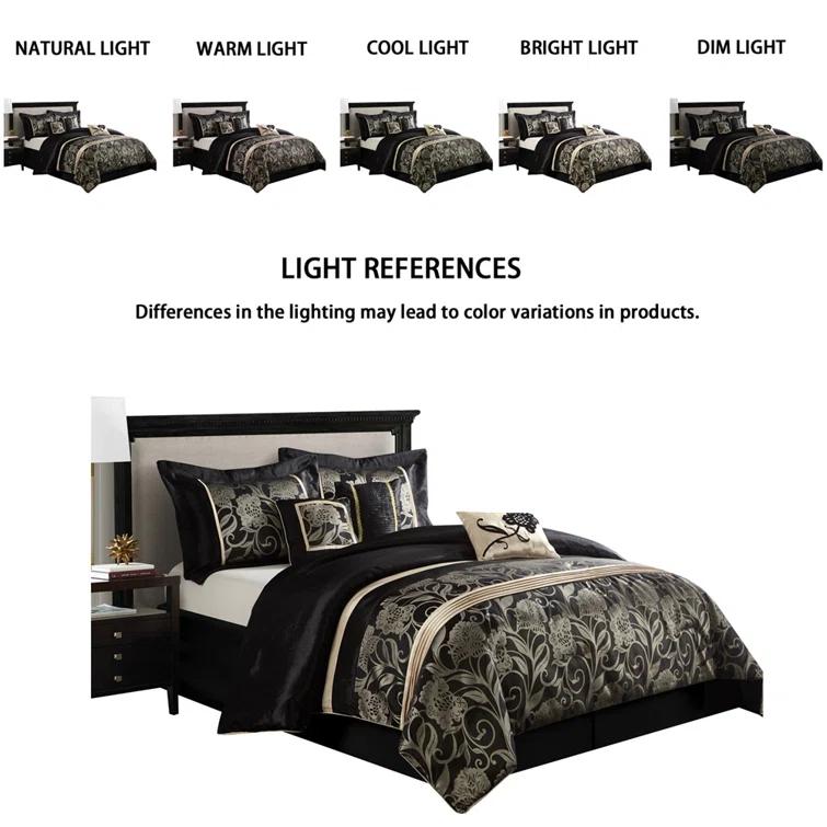 Nanshing America, Inc Fennville Black/Gold/Beige Microfiber 7 Piece Comforter Set
