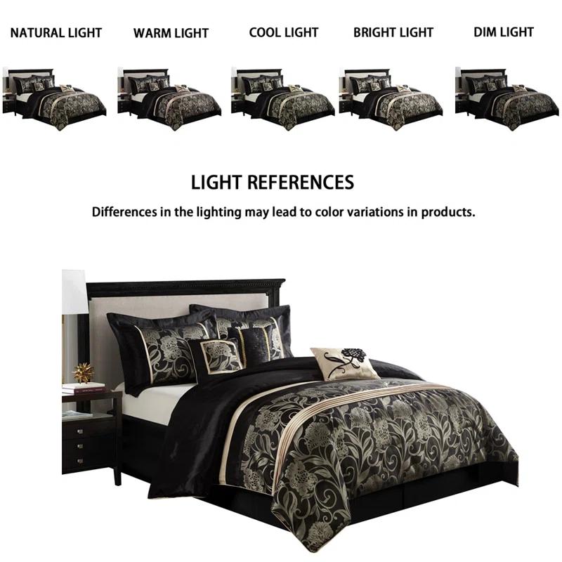 Nanshing America, Inc Fennville Black/Gold/Beige Microfiber 7 Piece Comforter Set
