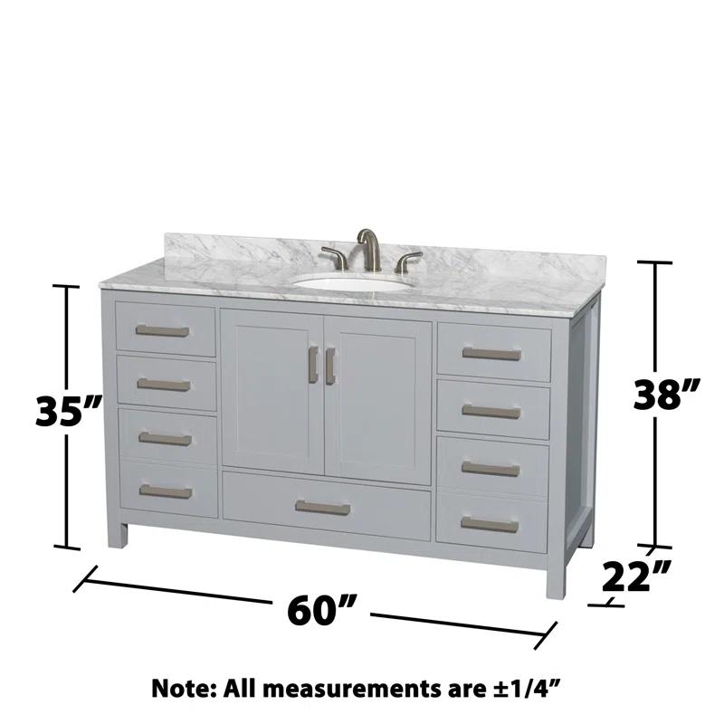 Wyndham Collection Sheffield 60" Freestanding Single Bathroom Vanity with Marble Top