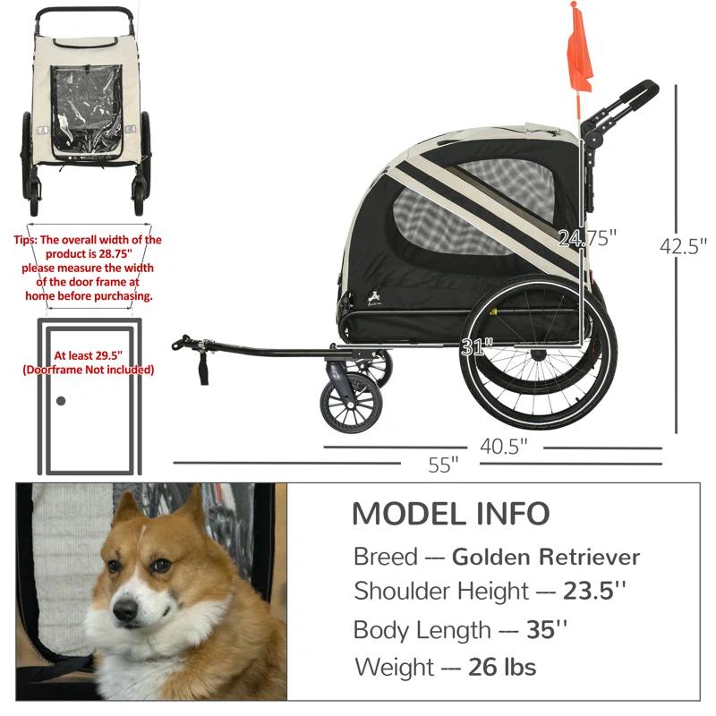 Aosom Foldable Pet Jogger Stroller with Detachable Carrier