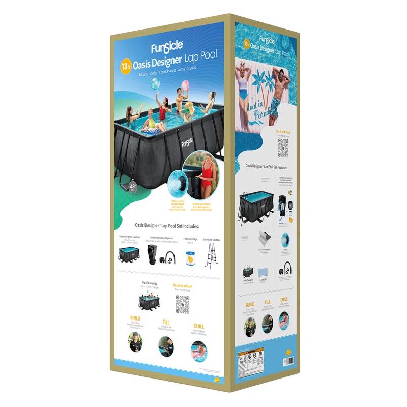 Funsicle Funsicle: Oasis Designer Lap Pool - Above Ground Pool Set, Durable 3-Ply, Powerful Filtration System, SureStep Ladder, For 6-7 People
