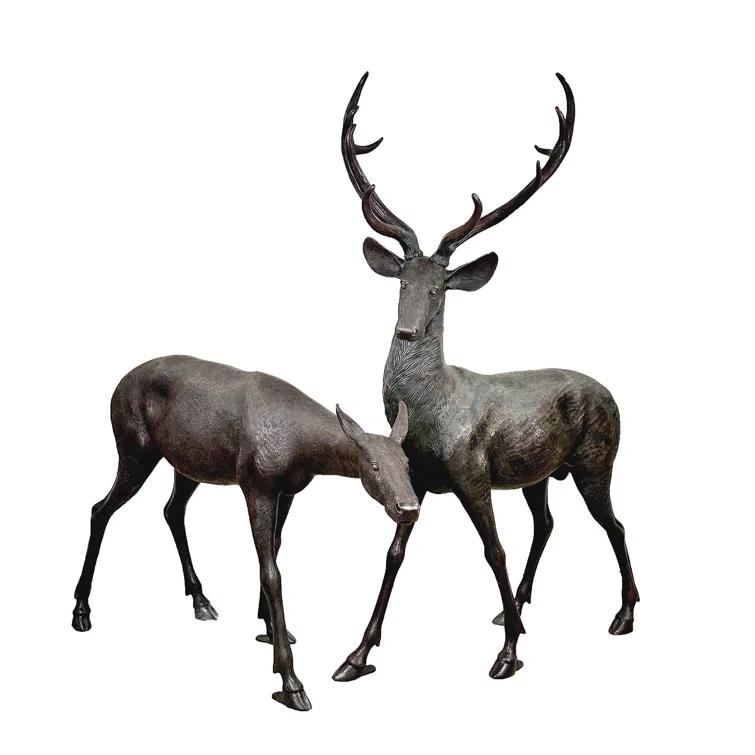 Metropolitan Galleries Bronze Buck and Doe 2 Piece Sculpture Set