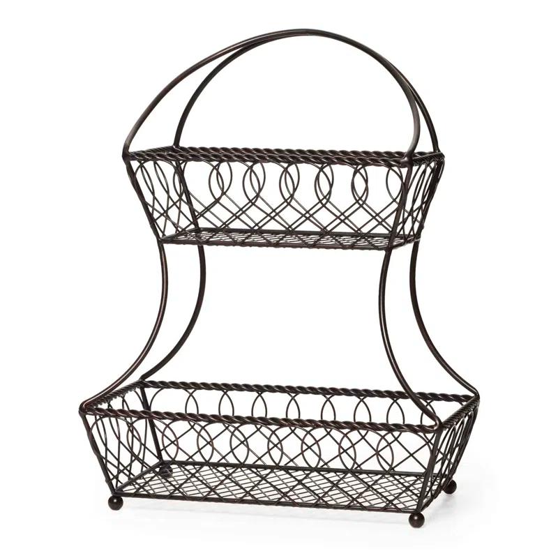 Gourmet Basics by Mikasa Gourmet Basics by Mikasa Loop and Lattice 2-Tier Flatback Metal Fruit Basket, Antique Black