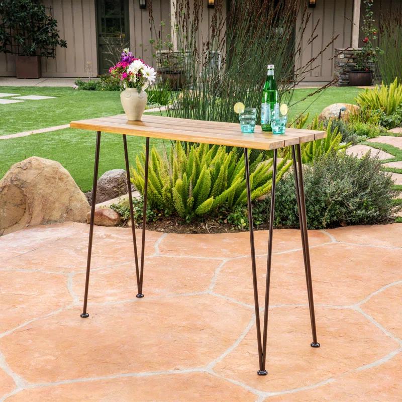 Union Rustic Loya Rectangular Acacia Wood Outdoor Bar Table