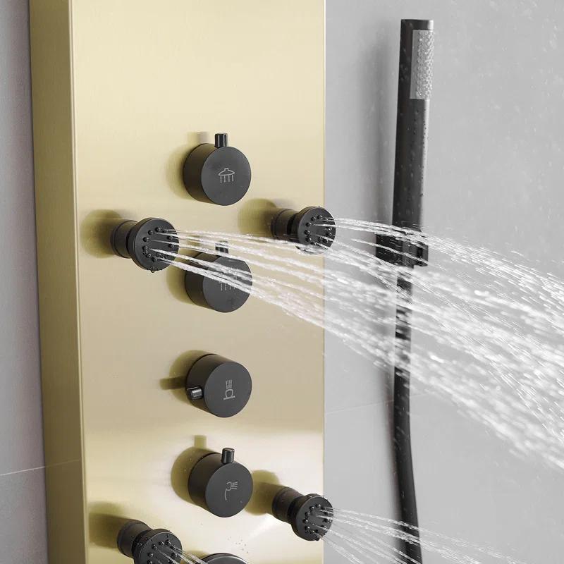 VIBRANTBATH 8-Jet Rainfall Shower Tower Shower Panel System With Rainfall Waterfall Shower Head And Shower Hand In Brushed Nickel YTP33-BGK