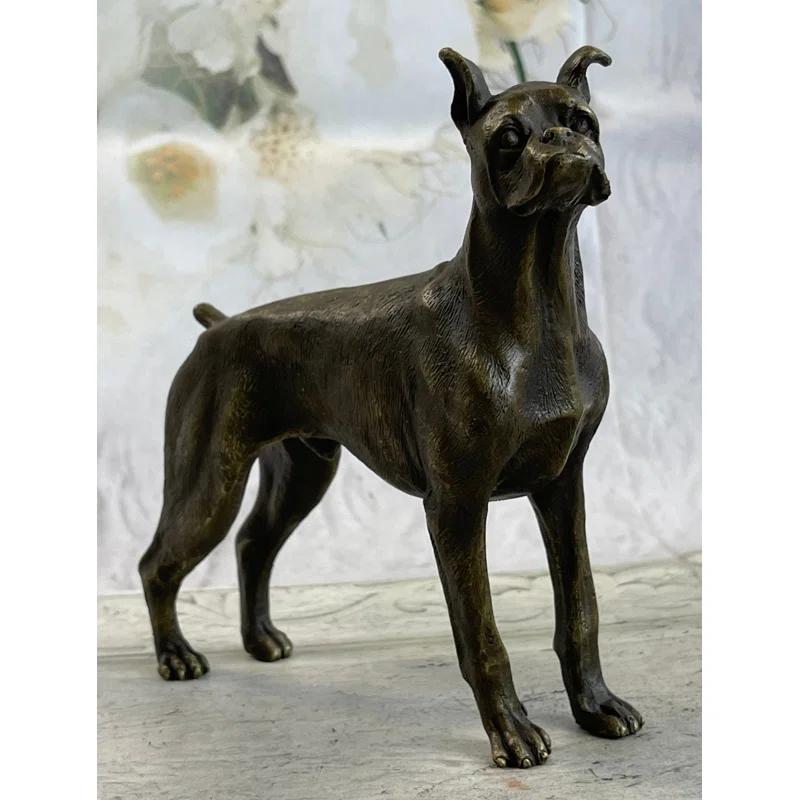 Williston Forge Boxer Dog Bronze Metal Statue Sculpture Collectible Decor Signed Art 8 Inches X 9 Inches