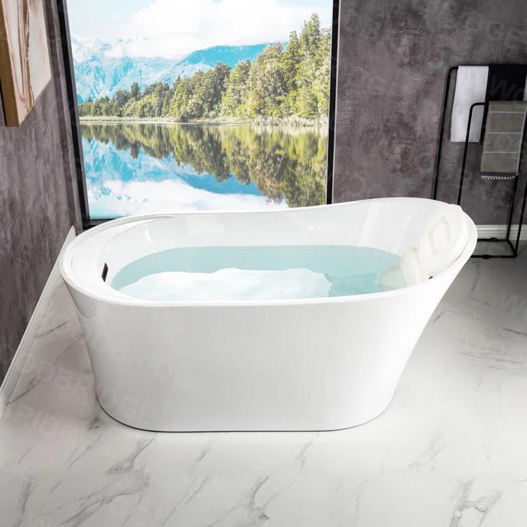 WoodBridge 67" x 32" Freestanding Soaking Acrylic Single Slipper Bathtub with Reversible Drain B0084-ORB-Drain &O