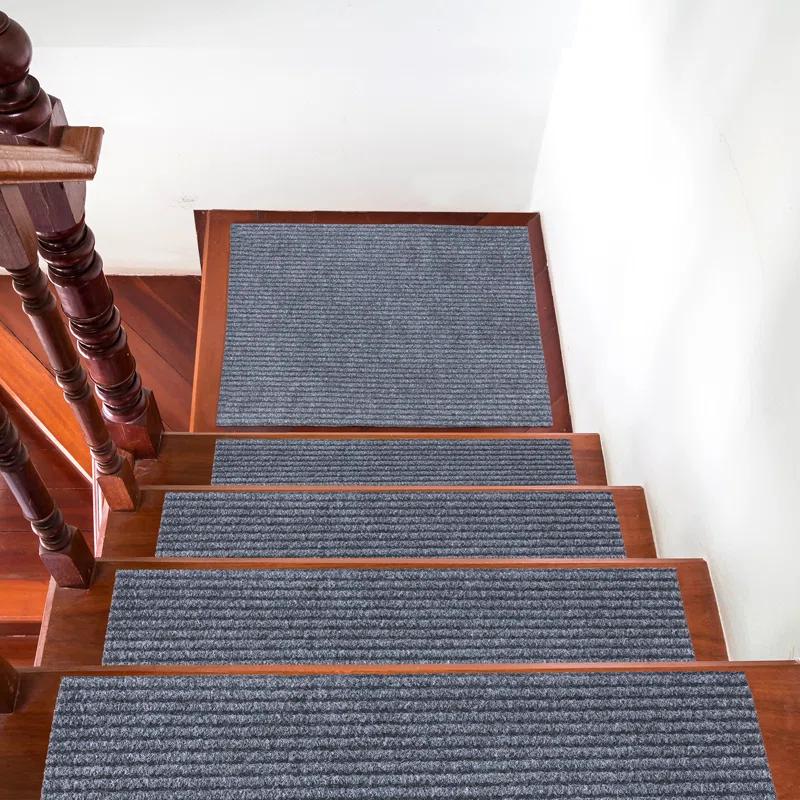Ottomanson Non-Slip Rubberback Ribbed Design Indoor/Outdoor Stair Treads (Set of 7)