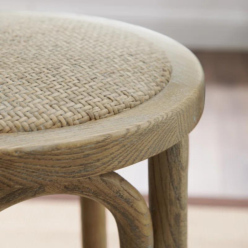 Dovecove Rae Round Rattan Seat Counter Stool with Solid Wood Frame