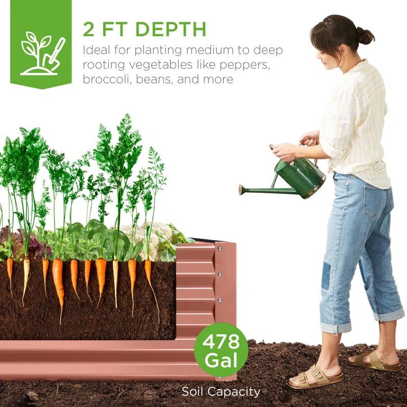 Arlmont & Co. Rosonda 8x4x2ft Outdoor Metal Raised Garden Bed, Planter Box for Vegetables, Flowers, Herbs