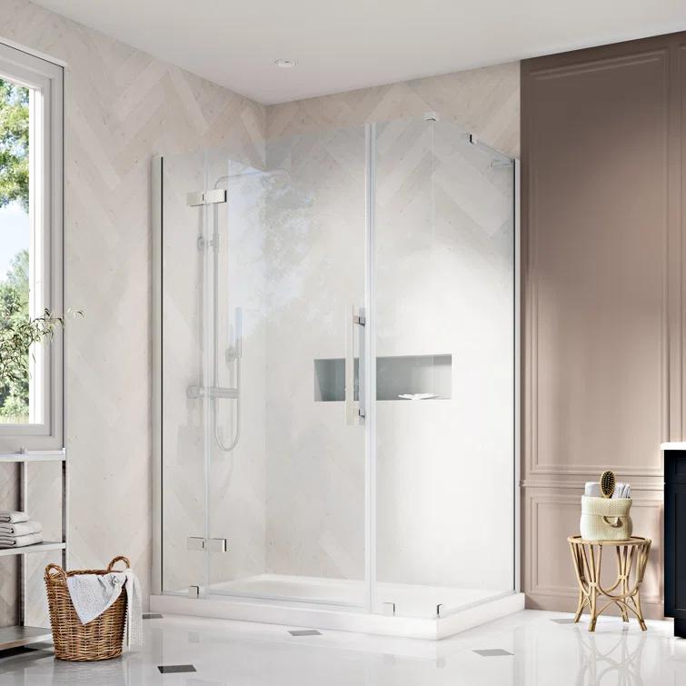 Ove Decors Endless Tampa 54" W x 72" H Corner Frameless Shower Kit, Door, Panel, Base | Wayfair