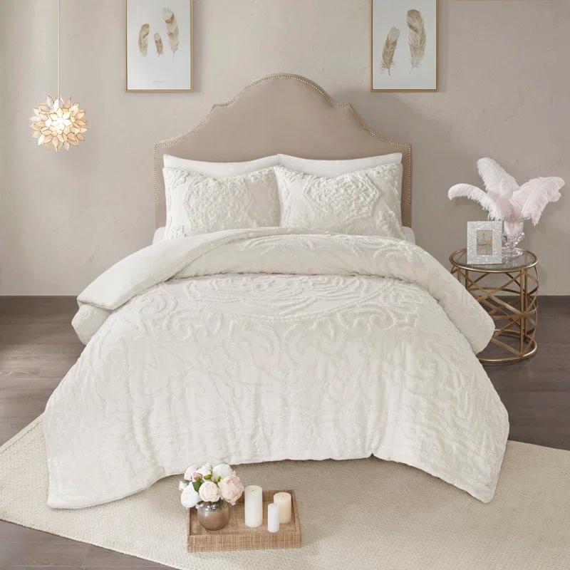 Laetitia Tufted Chenille Cotton 3 Piece Medallion Duvet Cover Set