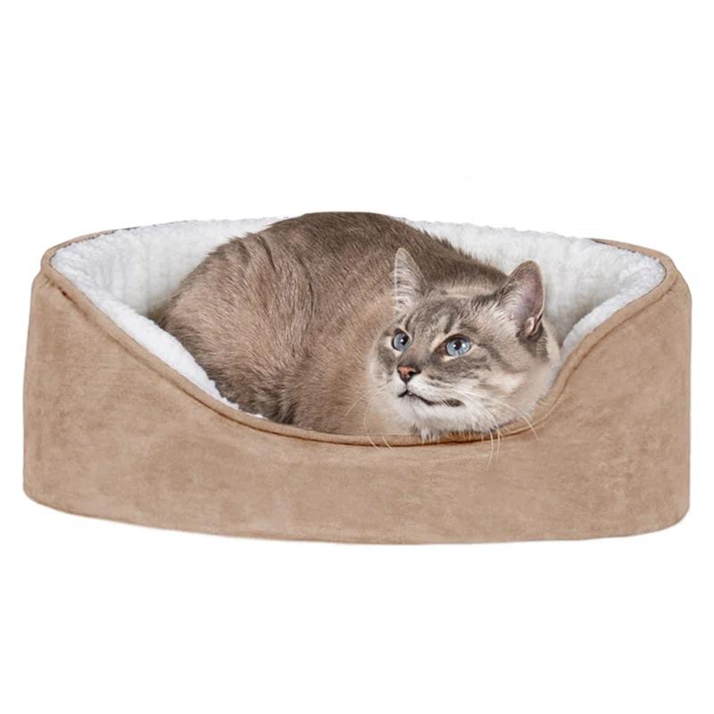 FurHaven Faux Sherpa & Suede Oval Dog Bed