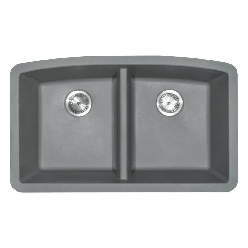 Quartz 32"x19" Undermount 50/50 Double Bowl Kitchen Sink