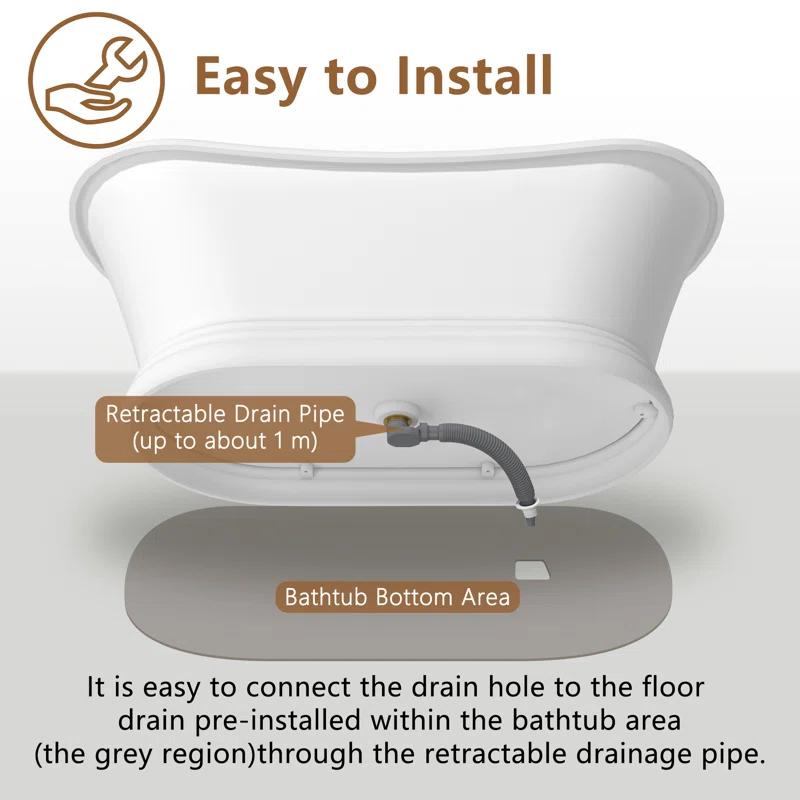 CASAINC Crescent 67.13"x 29.53" Solid Surface Stone Freestanding Soaking Bathtub CA06004S67MW