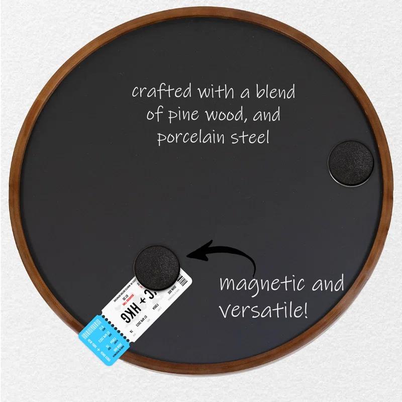 Inbox Zero Round Magnetic Wall Chalkboard With Rustic Brown Frame