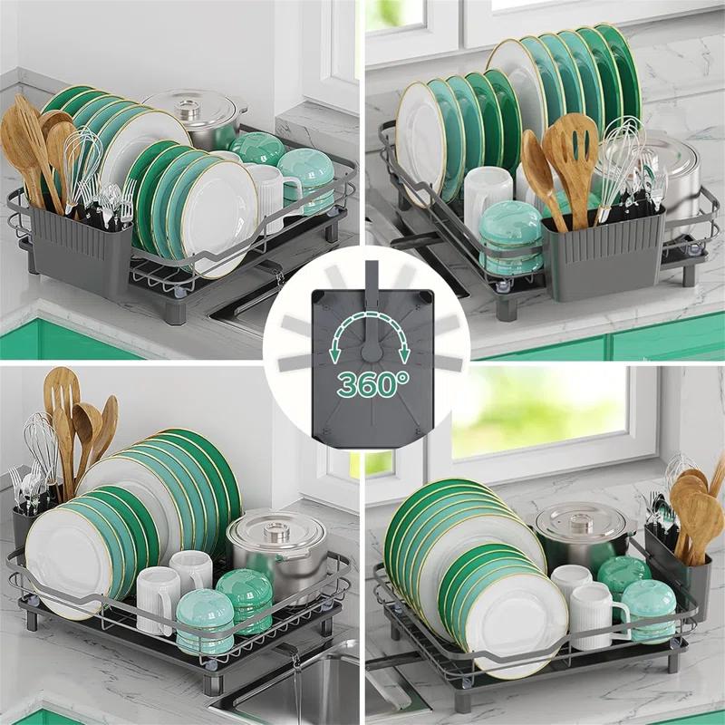 R&M Furniture Stainless Steel Rustproof Dish Drying Rack - Sturdy Dish Drainer for Kitchen Countertops with Drainer Plate, Multifunctional Design, Suitable for a Variety of Kitchen Utensils, Dimensions 16.2“ (L) x 12.6” (W)