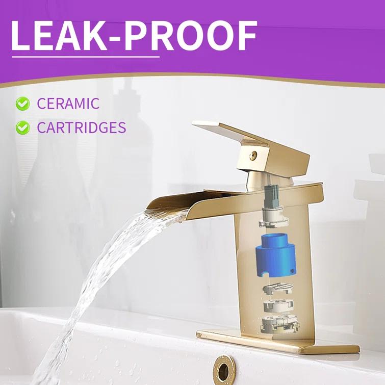 HGN HGN Waterfall Spout Bathroom Faucet with Pop-up Drain TPLT-001LSJ-DP-XS