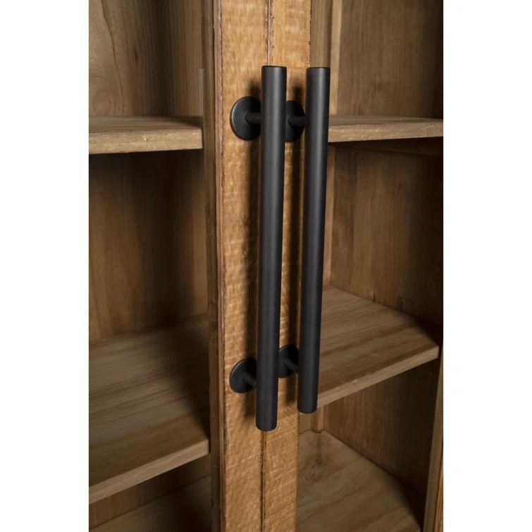 Benjara Orla Tall China Cabinet, 2 Glass Doors, Antique Brown Reclaimed Wood