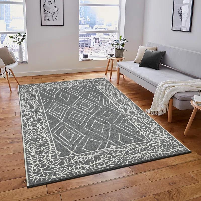 Union Rustic Ahniyla Dark Gray Hand-Hooked Wool Area Rug