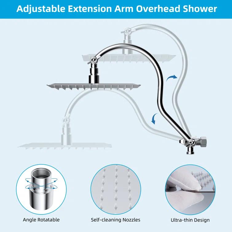 Hibbent Dual Shower Head Combo with Metal 8 Inch High Pressure Rainfall Shower Head  and Handheld Shower SCW01-HS070-SS080-CP